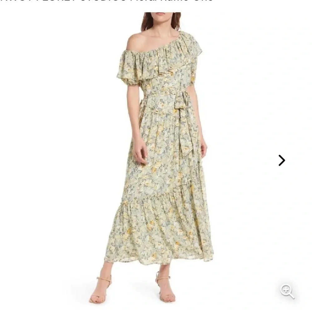 One-Shoulder Floral Maxi Dress in Light Yellow